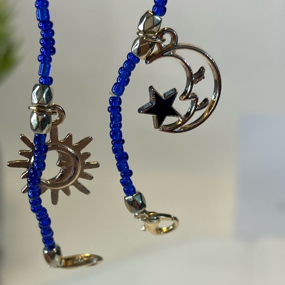 Handmade face mask holder, string bead, evil eyes, moon star & sun & moon - Picture 1 of 17